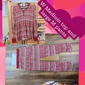 Red and White Patterned Pajama Set